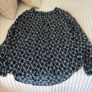 Liverpool Navy and White Geometric Blouse